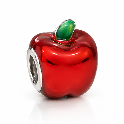 Sterling Silver Red Enamel Apple Bead Charm