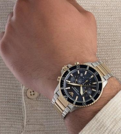 Emporio Armani AR11682 – Men’s Two-Tone Steel & Gold Blue Dial Diver Watch