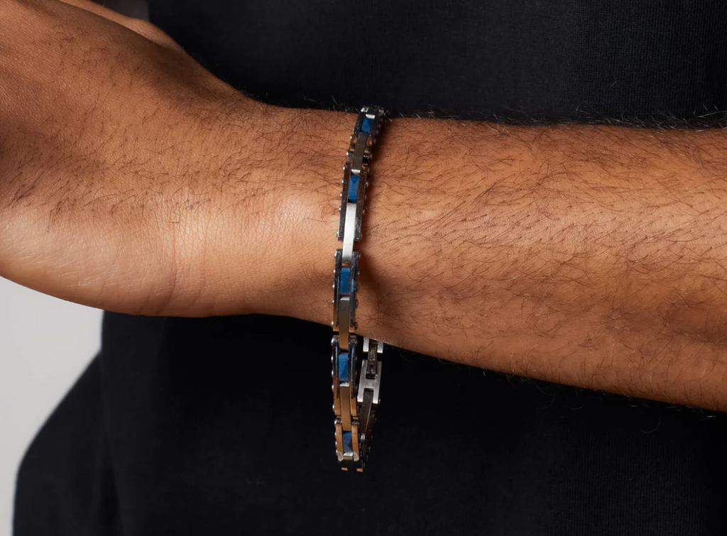 Fred Bennett Stainless Steel & Blue Ceramic Link Bracelet