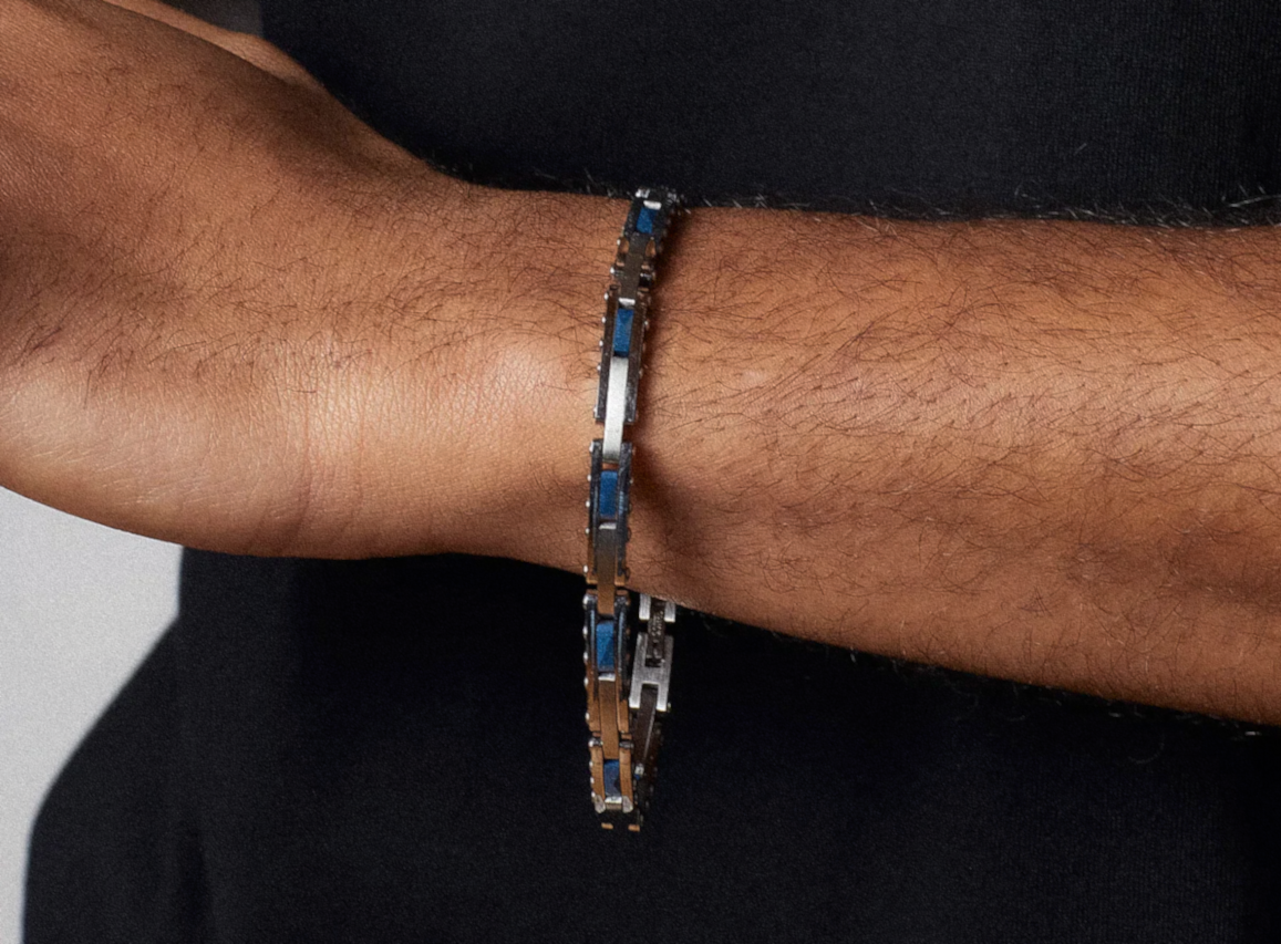 Fred Bennett Stainless Steel & Blue Ceramic Link Bracelet