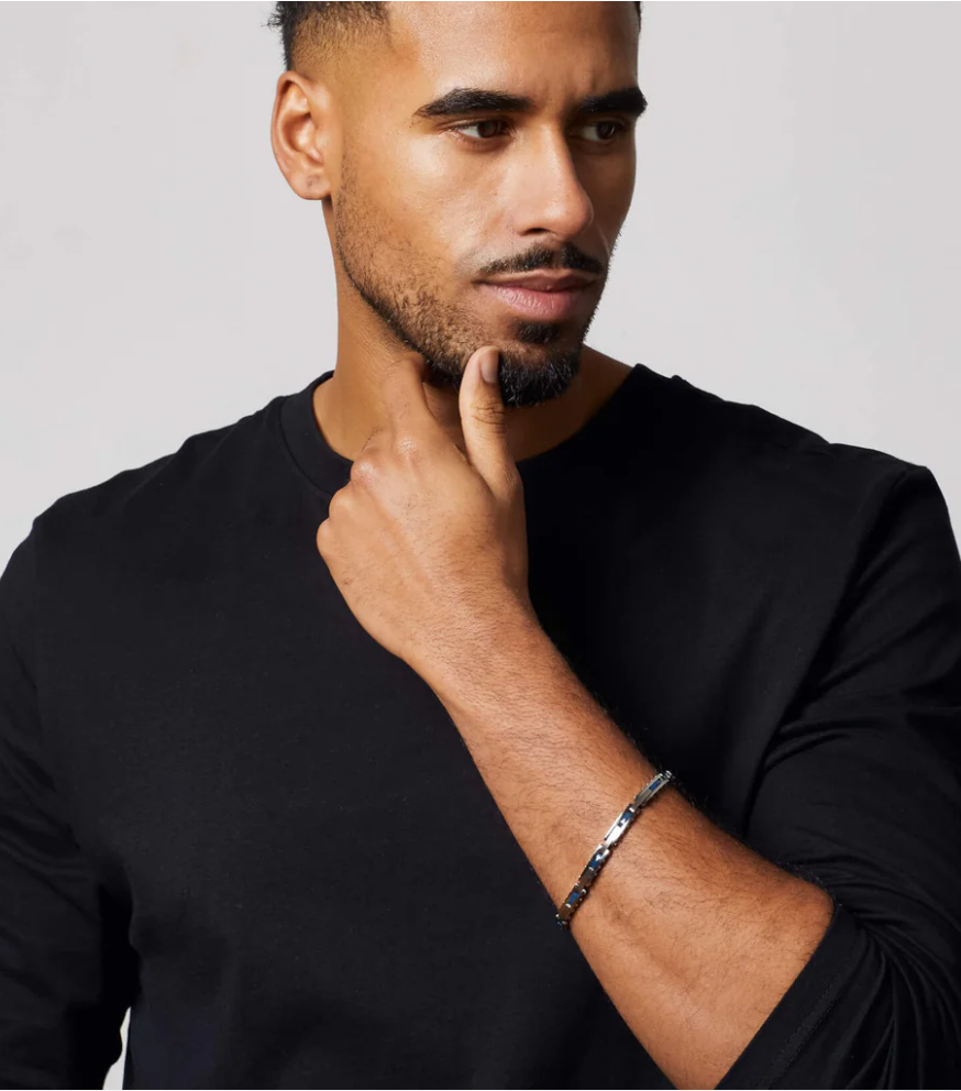 Fred Bennett Stainless Steel & Blue Ceramic Link Bracelet