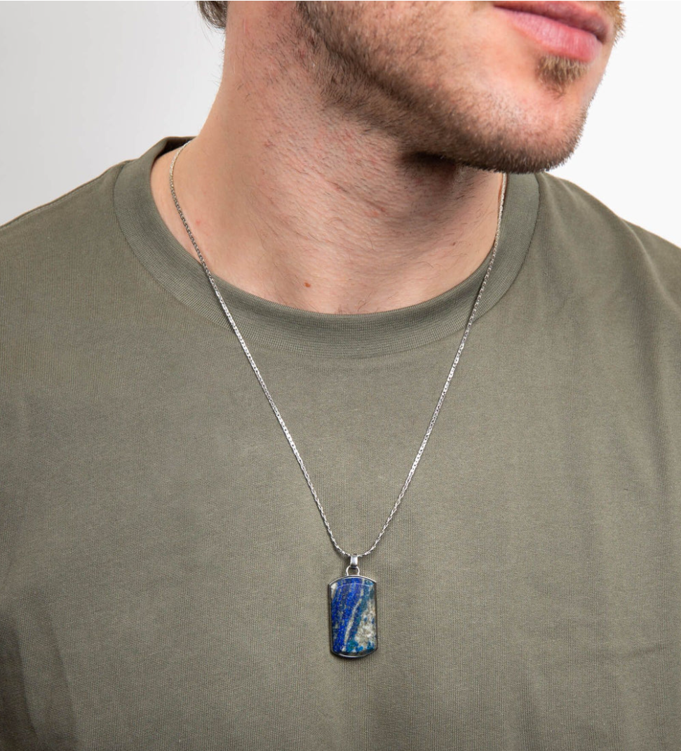 Fred Bennett Stainless Steel Lapis Lazuli Dog Tag Pendant