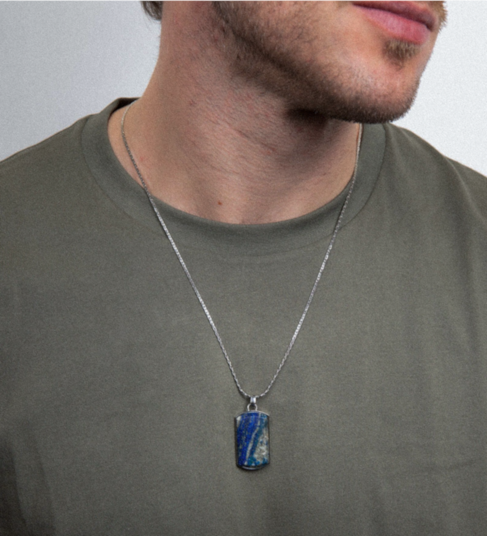 Fred Bennett Stainless Steel Lapis Lazuli Dog Tag Pendant