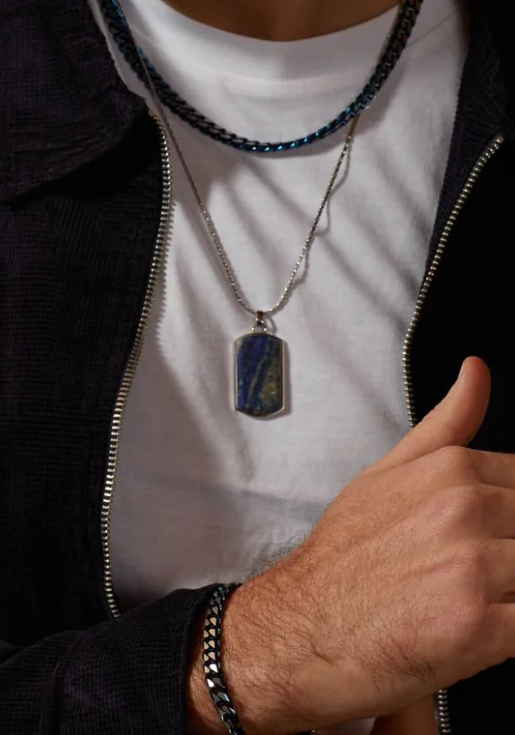 Fred Bennett Stainless Steel Lapis Lazuli Dog Tag Pendant