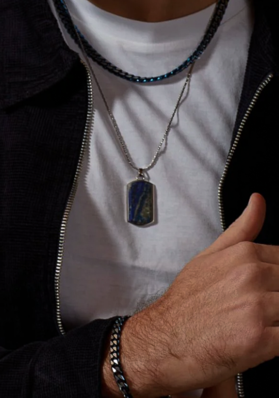 Fred Bennett Stainless Steel Lapis Lazuli Dog Tag Pendant