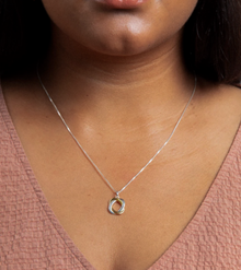 Sterling Silver Yellow Gold Plated Woven Circle Pendant with Trace Chain