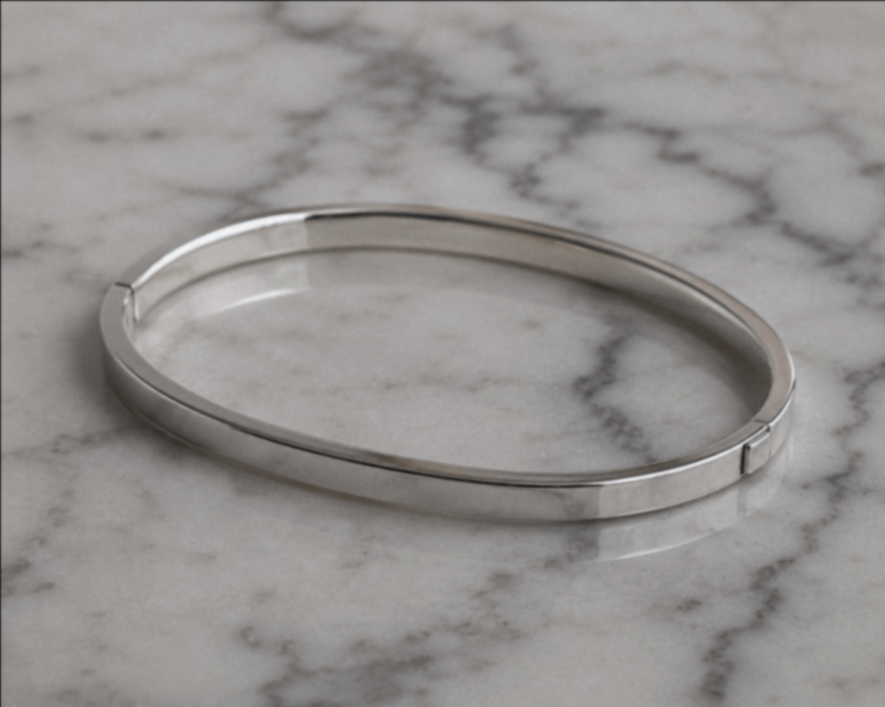 Sterling Silver Square Cut Hinged Bangle