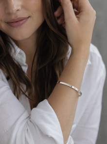 Sterling Silver Square Cut Hinged Bangle