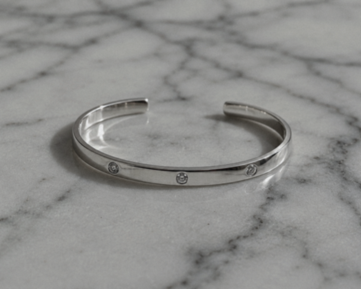 Sterling Silver Torque Bangle with Cubic Zirconia