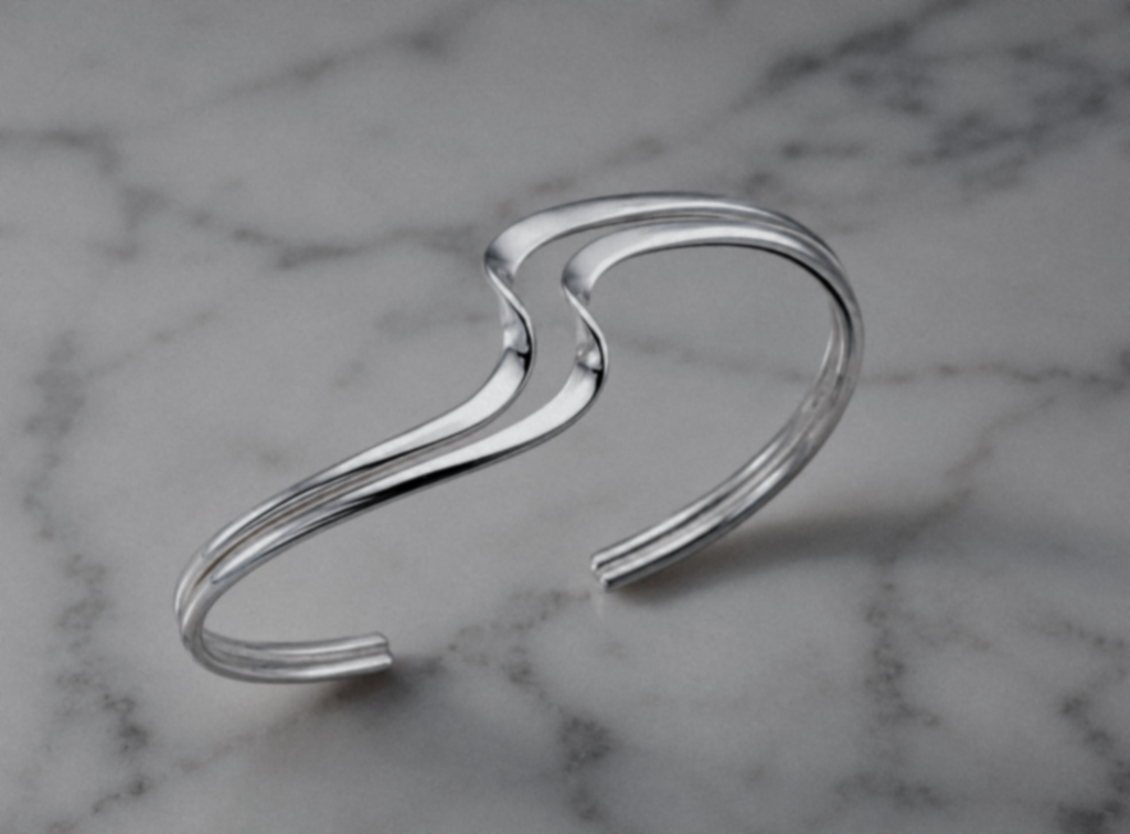 Sterling Silver Double Wave Cuff Bangle