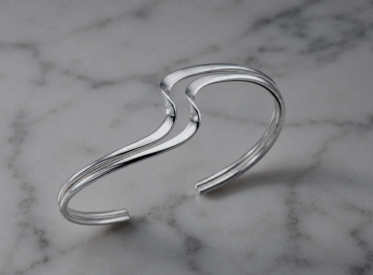 Sterling Silver Double Wave Cuff Bangle