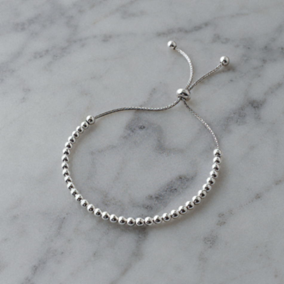 Sterling Silver Polished Ball Adjustable Bracelet