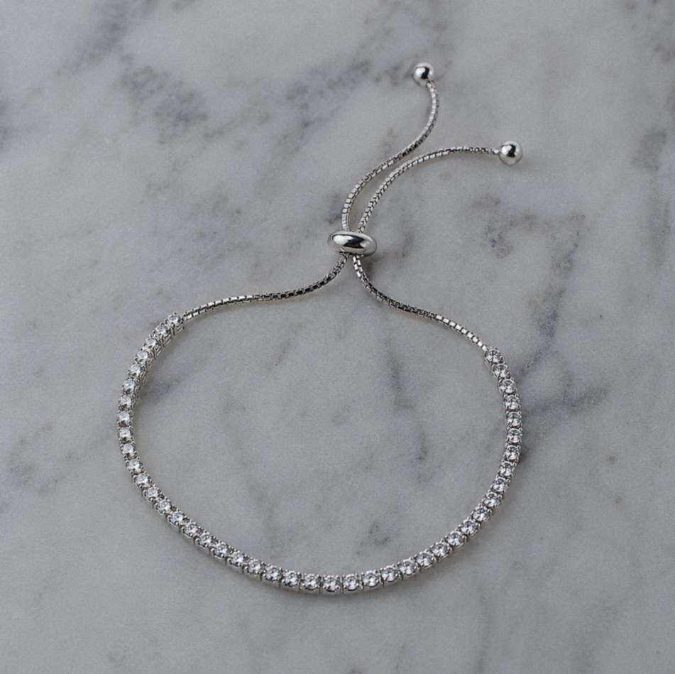 925 Sterling Silver Adjustable Cubic Zirconia Tennis Bracelet