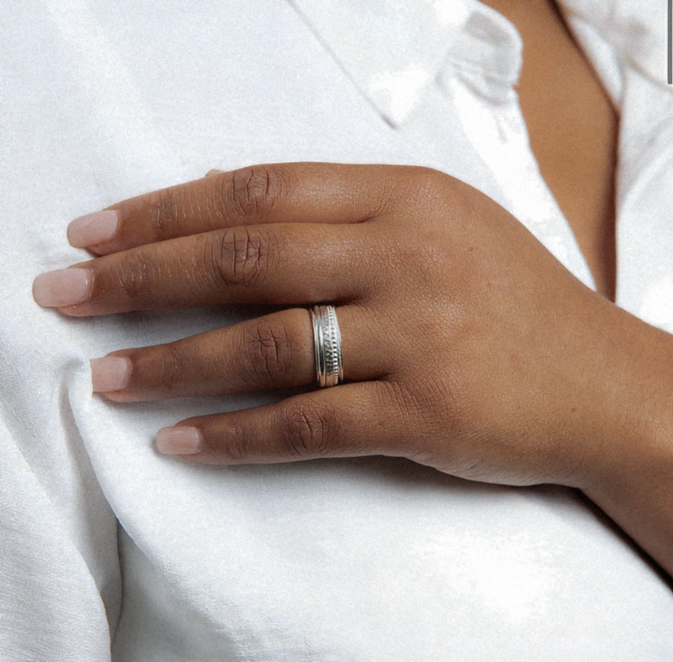 Sterling Silver Multi Texture Spinner Ring