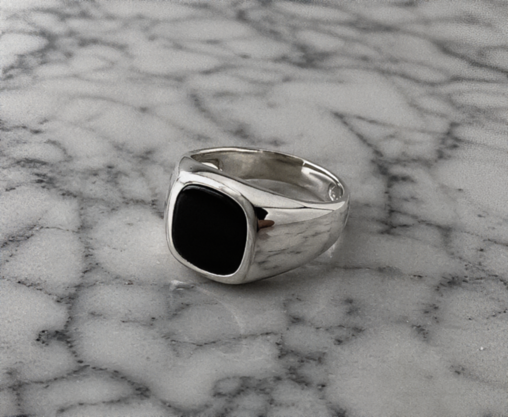 Sterling Silver Black Natural Onyx Signet Ring