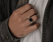 Sterling Silver Black Natural Onyx Signet Ring