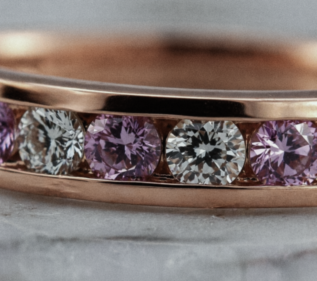 9ct Rose Gold Pink Sapphire & Diamond Channel Set Ring