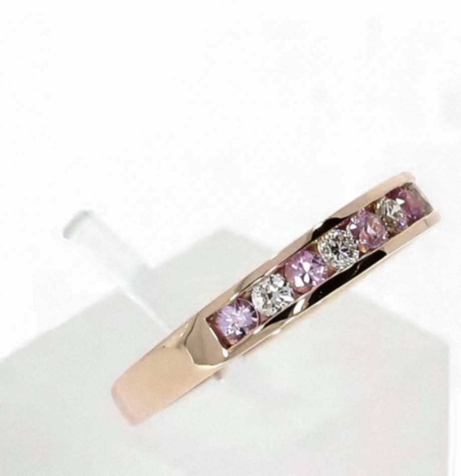9ct Rose Gold Pink Sapphire & Diamond Channel Set Ring