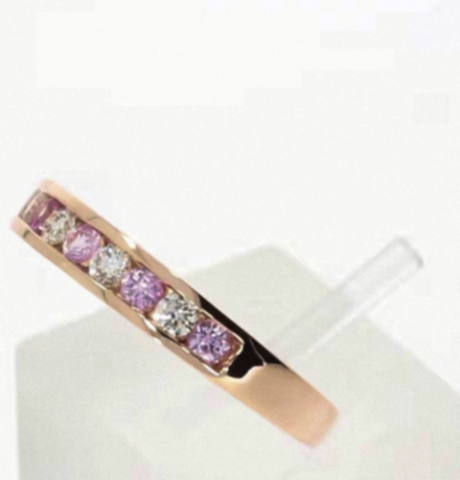 9ct Rose Gold Pink Sapphire & Diamond Channel Set Ring