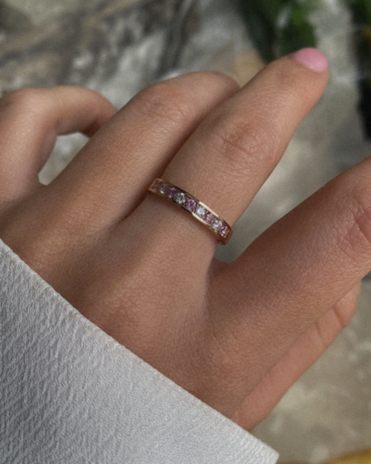 9ct Rose Gold Pink Sapphire & Diamond Channel Set Ring