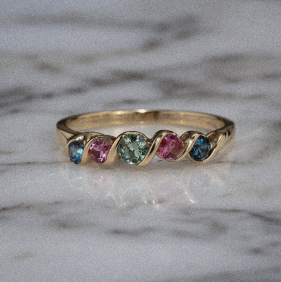 9ct Yellow Gold Multi-Gemstone Twist Ring