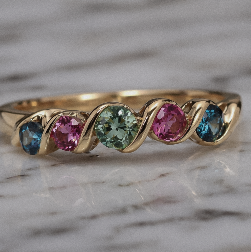 9ct Yellow Gold Multi-Gemstone Twist Ring