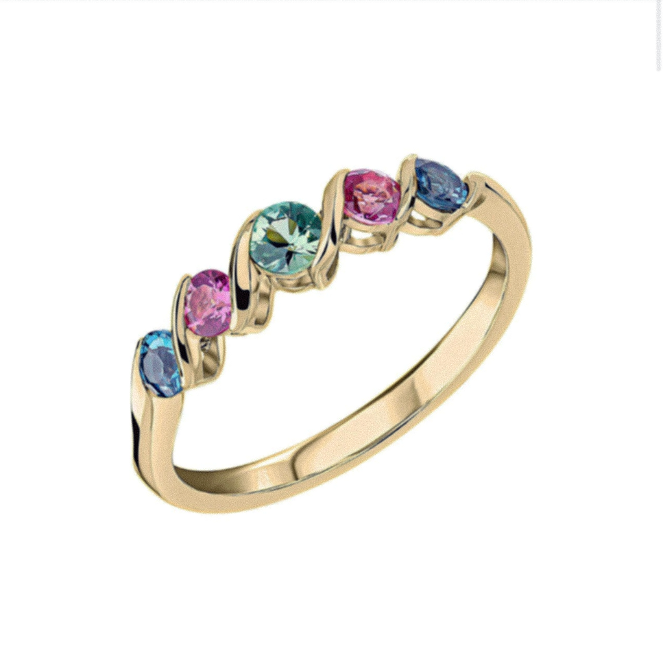 9ct Yellow Gold Multi-Gemstone Twist Ring