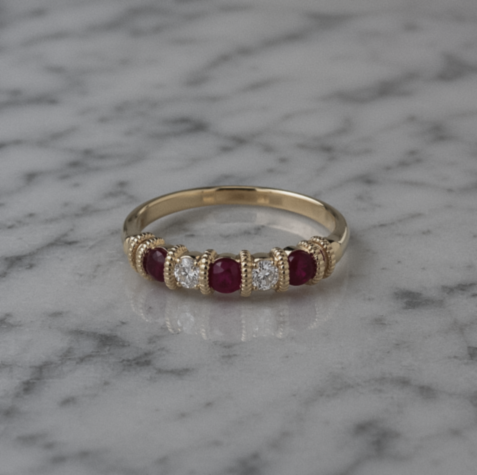 9ct Yellow Gold Ruby & Diamond 5 Stone Eternity Ring
