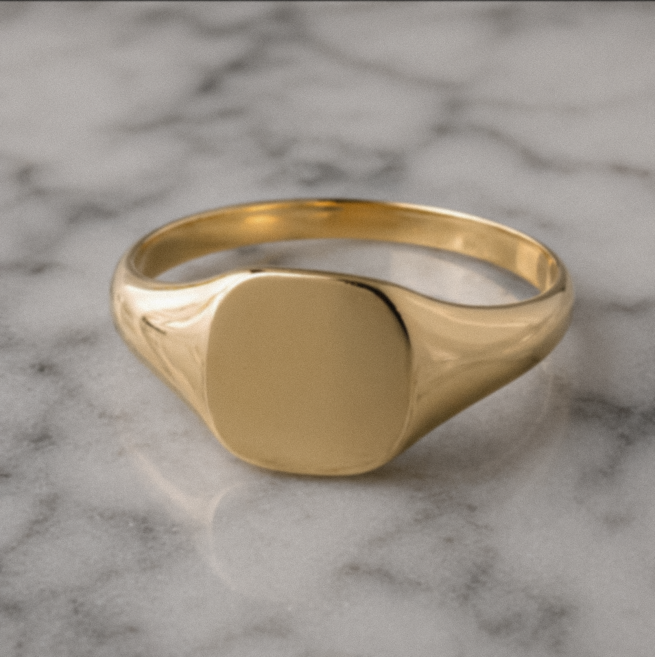 9ct Yellow Gold Cushion Signet Ring - Classic Polished Finish