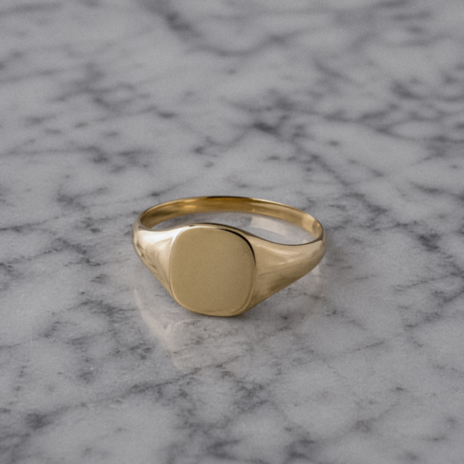 9ct Yellow Gold Cushion Signet Ring - Classic Polished Finish