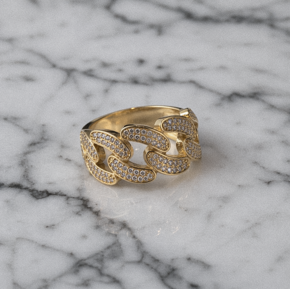 9ct Yellow Gold Interwoven CZ Men’s Ring – Bold Statement Design