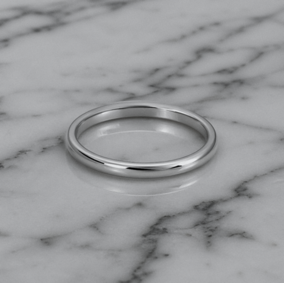 9ct White Gold 2mm Light Court Band Ring