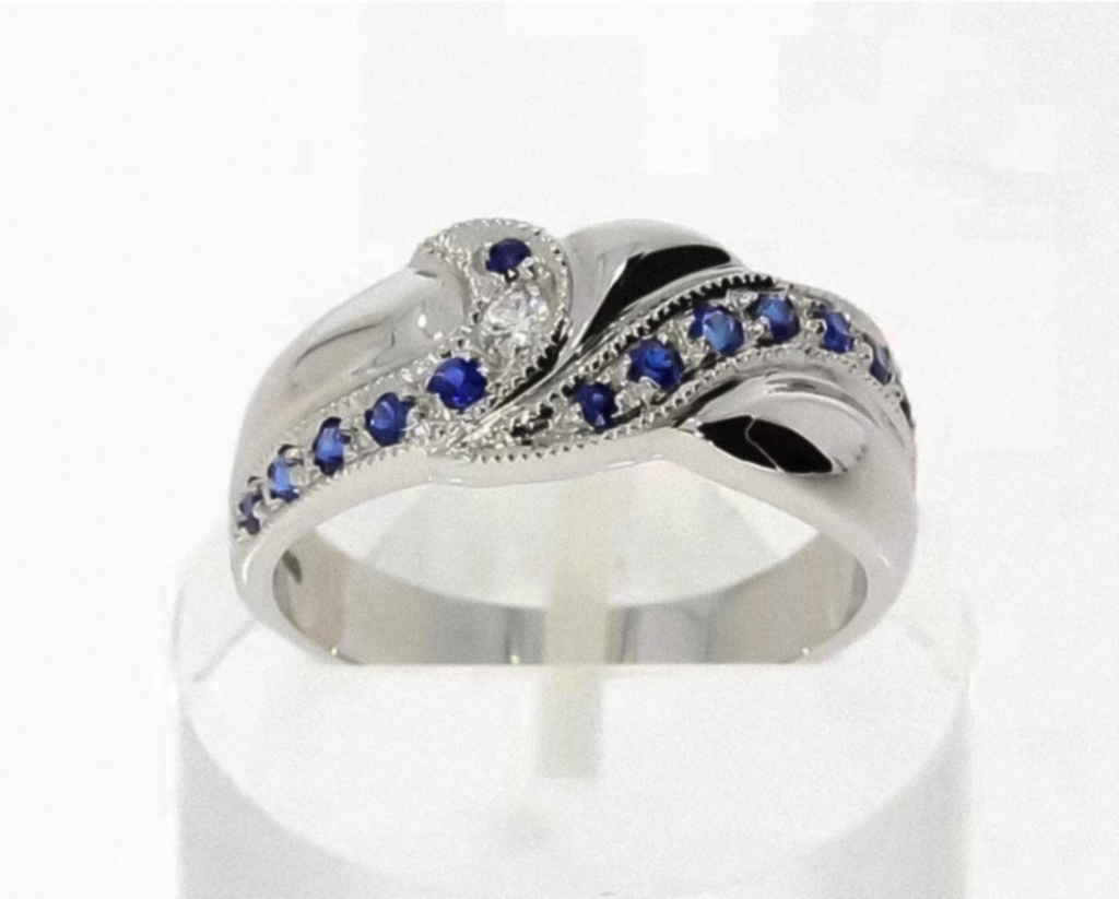 9ct White Gold Blue Sapphire & Diamond Twist Eternity Ring
