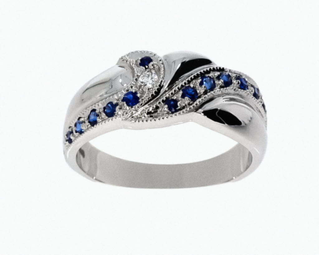 9ct White Gold Blue Sapphire & Diamond Twist Eternity Ring