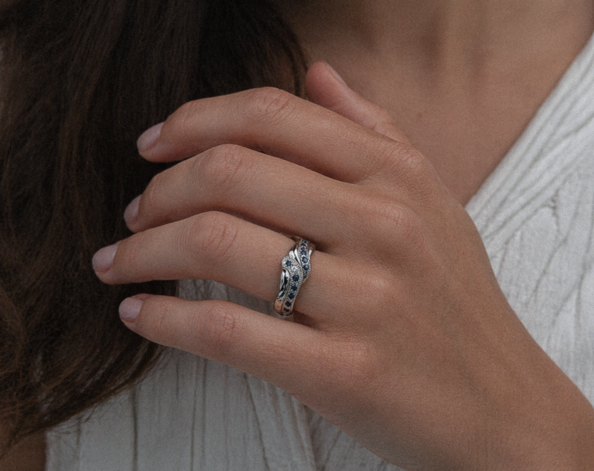 9ct White Gold Blue Sapphire & Diamond Twist Eternity Ring