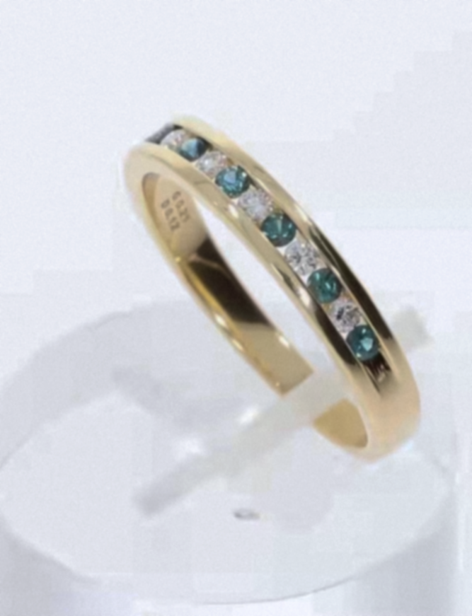 18ct Yellow Gold Teal Sapphire & Diamond Eternity Ring