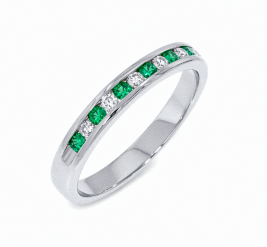 9ct White Gold Emerald & Diamond Eternity Ring