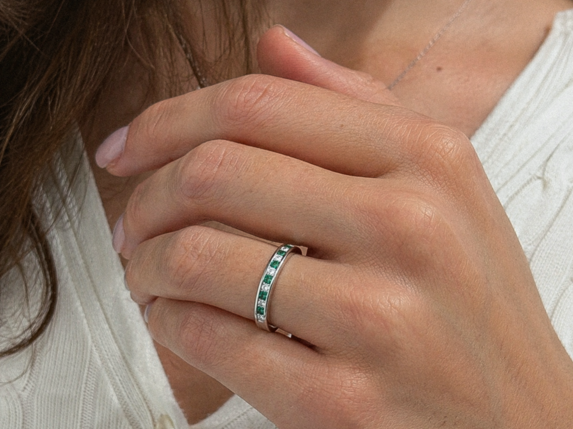 9ct White Gold Emerald & Diamond Eternity Ring