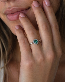 9ct White Gold Emerald & Diamond Cluster Ring