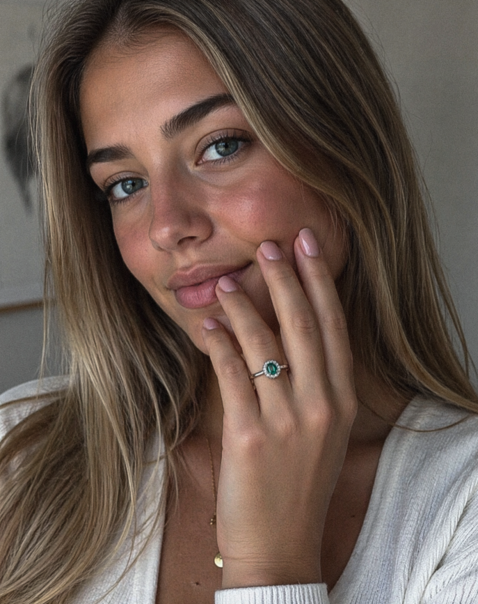9ct White Gold Emerald & Diamond Cluster Ring