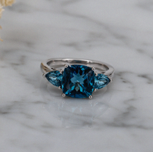 9ct White Gold London Blue Topaz Trillogy Ring
