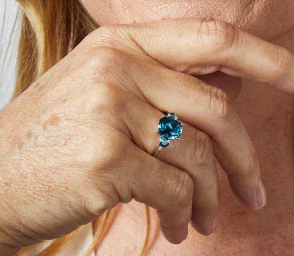 9ct White Gold London Blue Topaz Trillogy Ring
