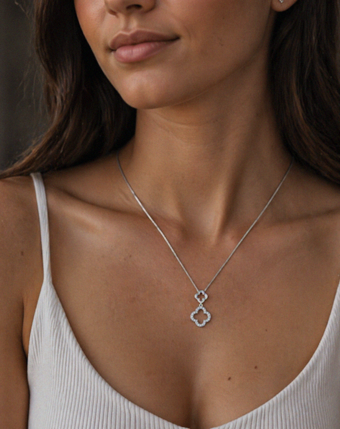 9ct White Gold 0.10ct Diamond Quatrefoil Pendant