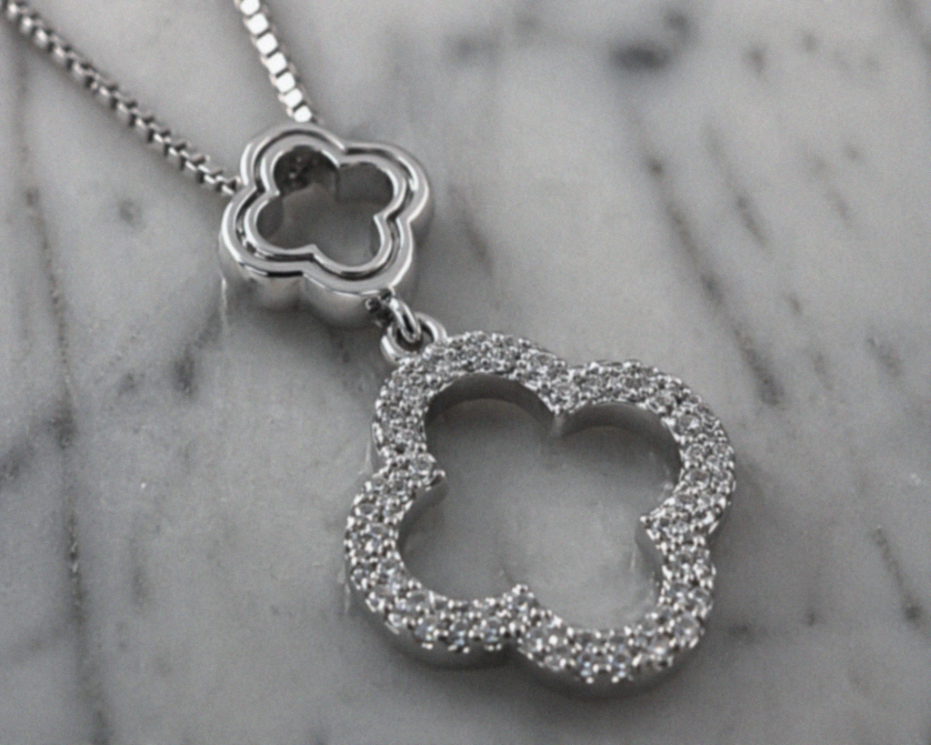 9ct White Gold 0.10ct Diamond Quatrefoil Pendant