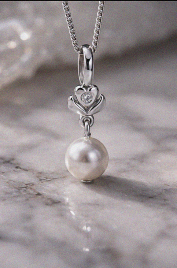 Sterling Silver Diamond & Freshwater Pearl Flower Pendant
