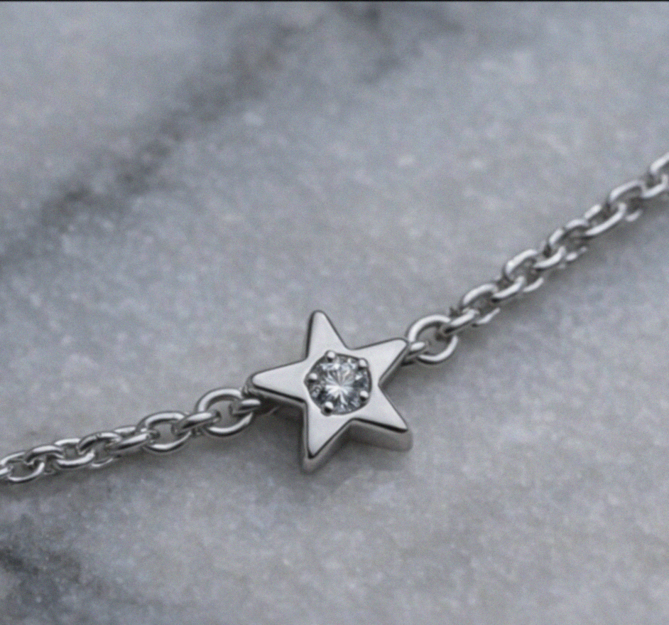 Star Station Necklace Sterling Silver and Diamond