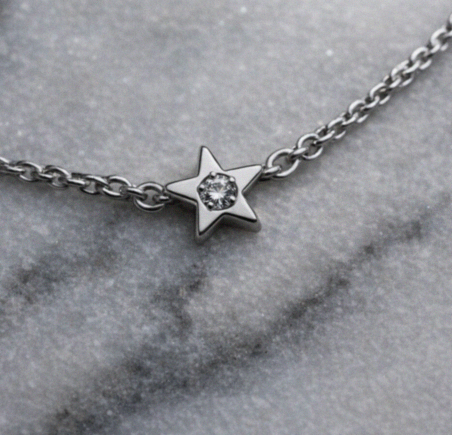 Star Station Necklace Sterling Silver and Diamond
