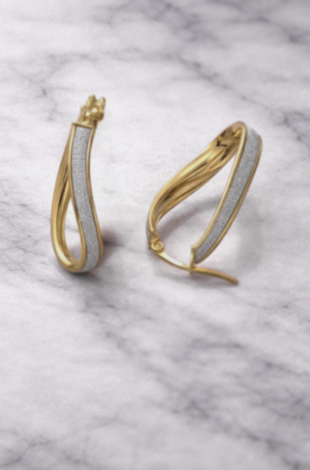 9ct Yellow Gold Twisted Glitter Hoop Earrings 28.5mm
