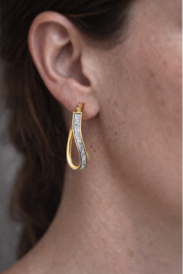 9ct Yellow Gold Twisted Glitter Hoop Earrings 28.5mm