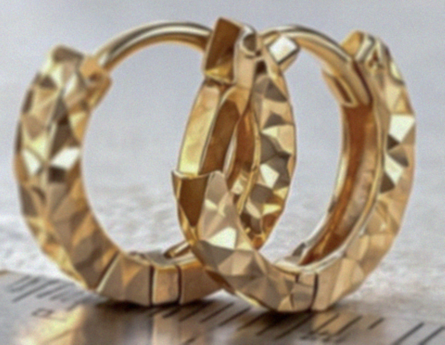 9ct Yellow Gold Diamond-Cut Hoop Earrings – Textured Mini Hoops